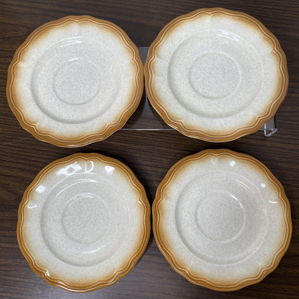 4 VTG Meadowland Ironstone Daisy Wheat Saucers By Sears
